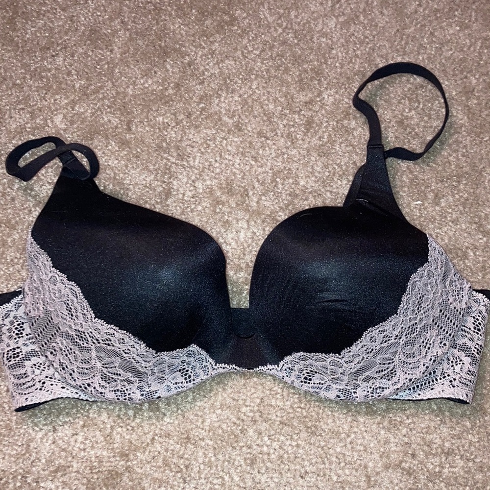 Victoria’s Secret Black with taupe lace overlay push up bra